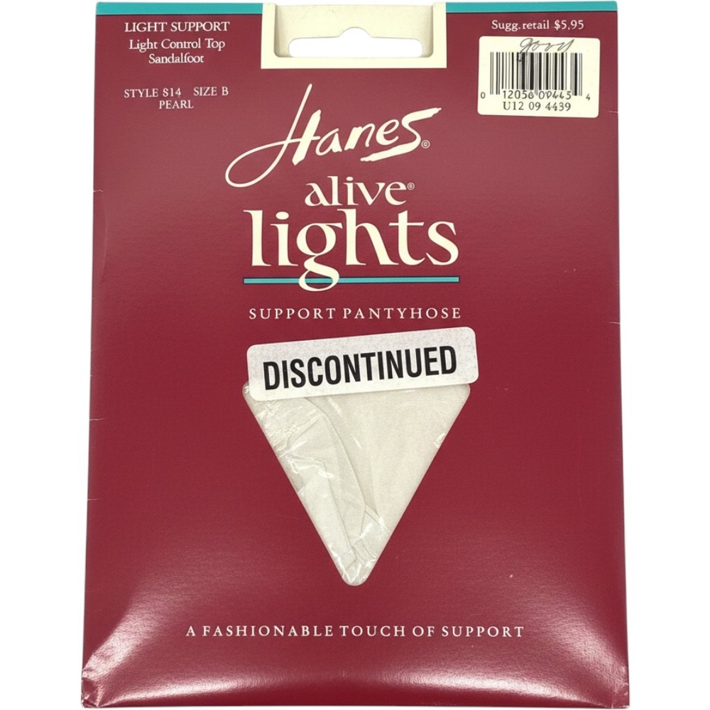 Hanes Alive Lights Support Pantyhose Size B Pearl Light Control Sandalfoot 814